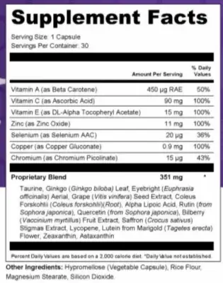 SharpVision Supplement Facts